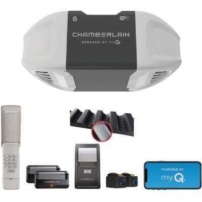 Chamberlain B2405 1/2 HP Smartphone-Controlled Ultra Quiet & Strong Belt Drive Garage Door Opener with MED Lifting Power