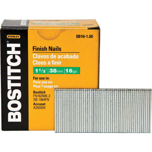 Bostitch 16-Gauge Coated Straight Finish Nail, 1-1/2 In. (2500 Ct.)